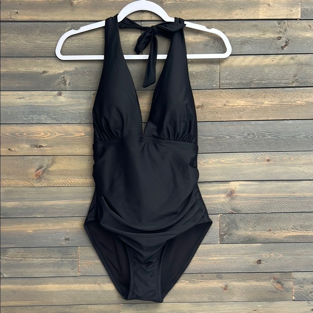 New DKNY Halter One-Piece Swimsuit Size Large in Black - Picture 4 of 11